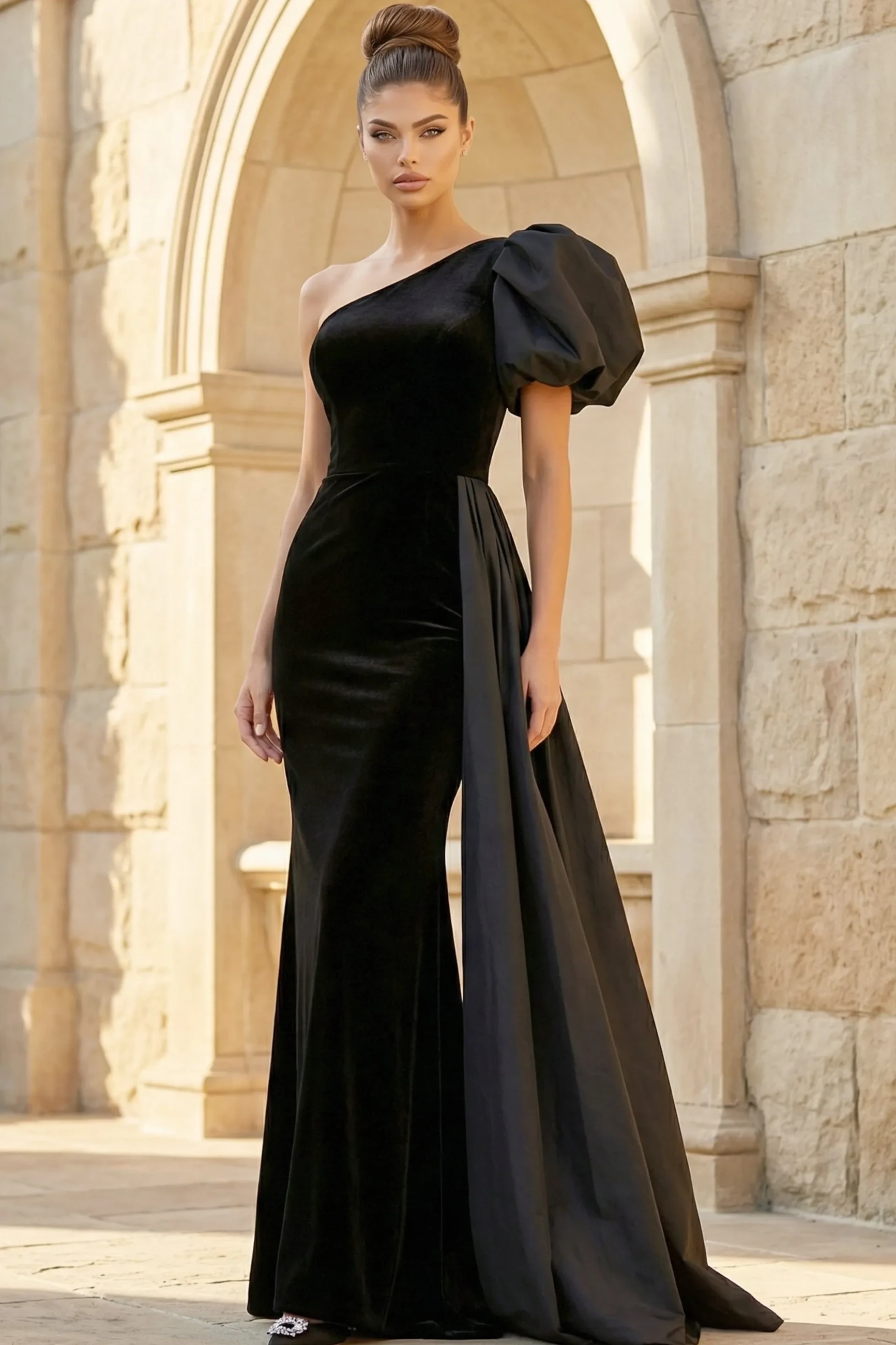 Model wearing a Evening dress